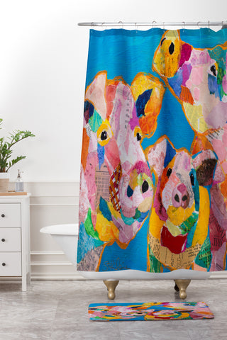 Elizabeth St Hilaire Pig Family Shower Curtain And Mat