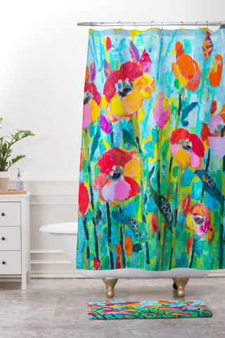 Elizabeth St Hilaire Poppies in Bloom Shower Curtain And Mat
