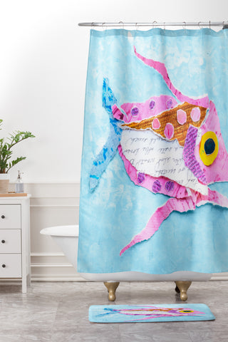 Elizabeth St Hilaire Trigger Fish On Blue Shower Curtain And Mat