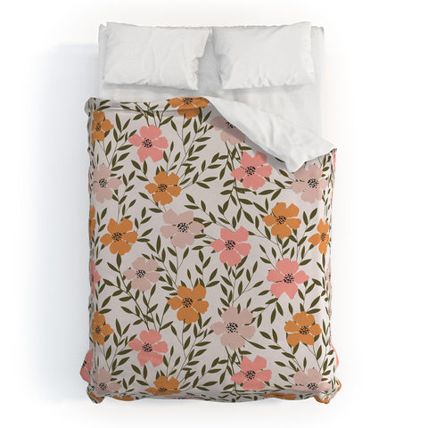 Emanuela Carratoni 70s Floral Theme Duvet Cover