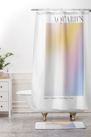 Emanuela Carratoni Aquarius Zodiac Sign Gradient Shower Curtain And Mat