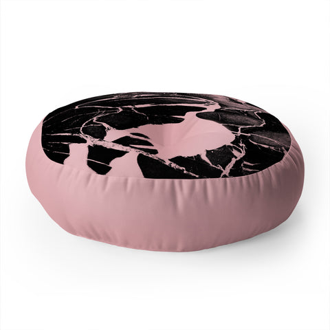 Emanuela Carratoni Black Marble and Pink Floor Pillow Round