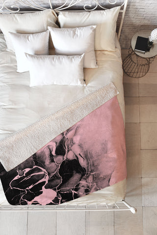Emanuela Carratoni Black Marble and Pink Fleece Throw Blanket