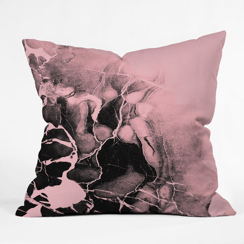 Emanuela Carratoni Black Marble and Pink Outdoor Throw Pillow
