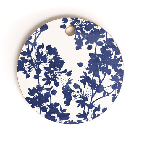 Emanuela Carratoni Blue Delicate Flowers Cutting Board Round