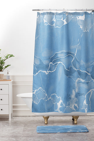 Emanuela Carratoni Blue Sky Marble Shower Curtain And Mat