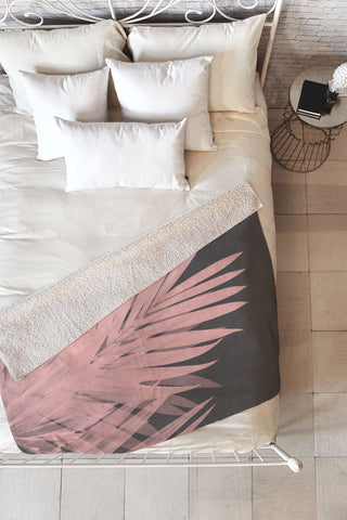 Emanuela Carratoni Blush Palm Leaves Fleece Throw Blanket