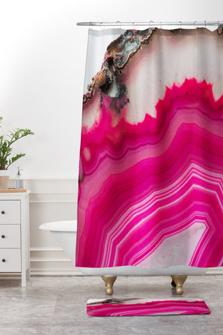 Emanuela Carratoni Bold Pink Agate Shower Curtain And Mat