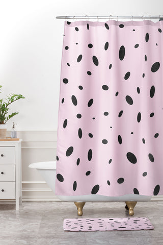 Emanuela Carratoni Bubble Pattern on Pink Shower Curtain And Mat