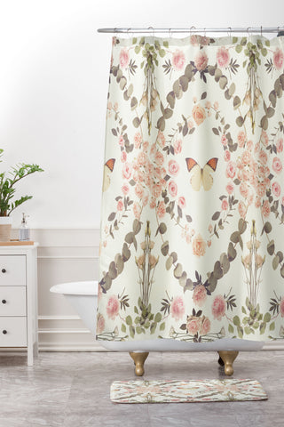 Emanuela Carratoni Butterfly Spring Theme Shower Curtain And Mat