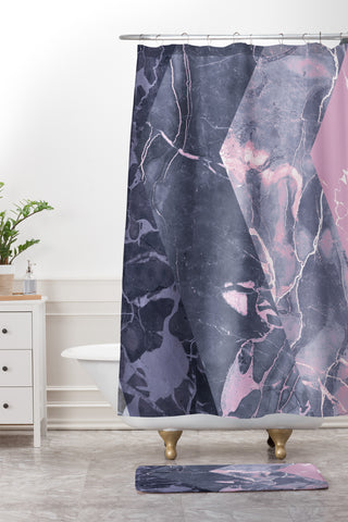 Emanuela Carratoni Chevron Marble Texture Shower Curtain And Mat