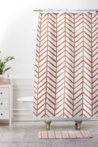 Emanuela Carratoni Chevron Painted Theme Shower Curtain And Mat