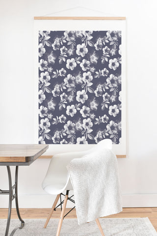 Emanuela Carratoni Classic Blue Floral Theme Art Print And Hanger