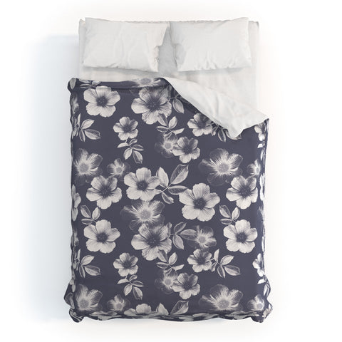 Emanuela Carratoni Classic Blue Floral Theme Duvet Cover