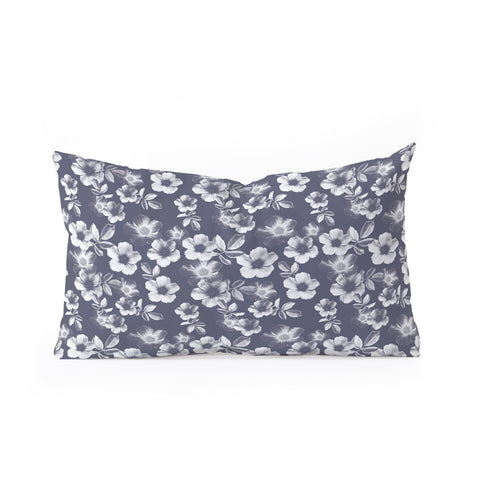 Emanuela Carratoni Classic Blue Floral Theme Oblong Throw Pillow