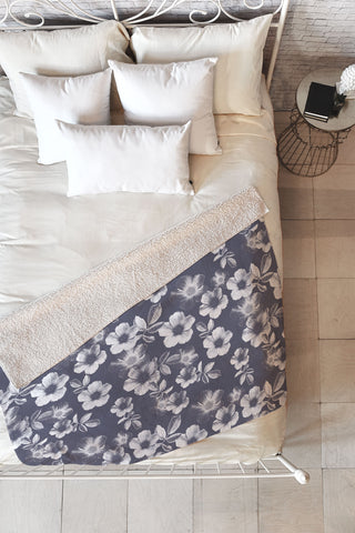 Emanuela Carratoni Classic Blue Floral Theme Fleece Throw Blanket
