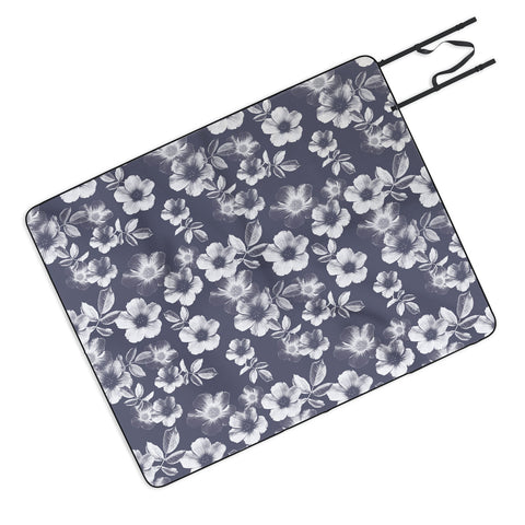 Emanuela Carratoni Classic Blue Floral Theme Picnic Blanket