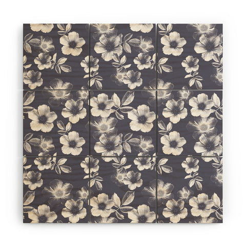 Emanuela Carratoni Classic Blue Floral Theme Wood Wall Mural