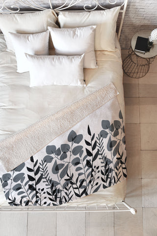 Emanuela Carratoni Classic Blue Leaves Fleece Throw Blanket