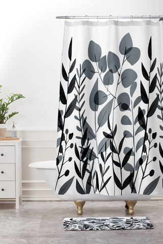 Emanuela Carratoni Classic Blue Leaves Shower Curtain And Mat