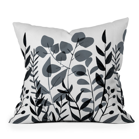 Emanuela Carratoni Classic Blue Leaves Throw Pillow