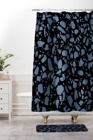 Emanuela Carratoni Classic Blue Terrazzo Shower Curtain And Mat