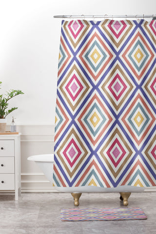 Emanuela Carratoni Colorful Painted Geometry Shower Curtain And Mat