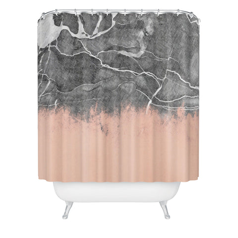 Emanuela Carratoni Crayon Marble with Pink Shower Curtain