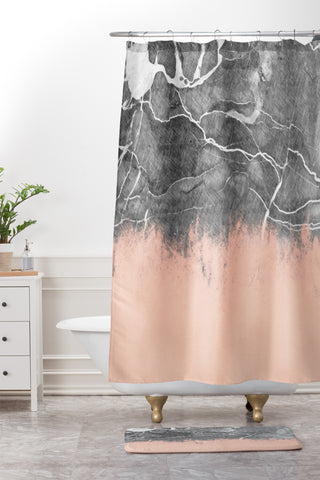 Emanuela Carratoni Crayon Marble with Pink Shower Curtain And Mat