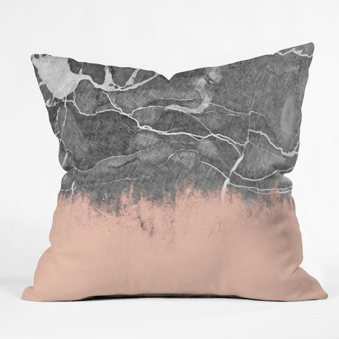 Emanuela Carratoni Crayon Marble with Pink Outdoor Throw Pillow