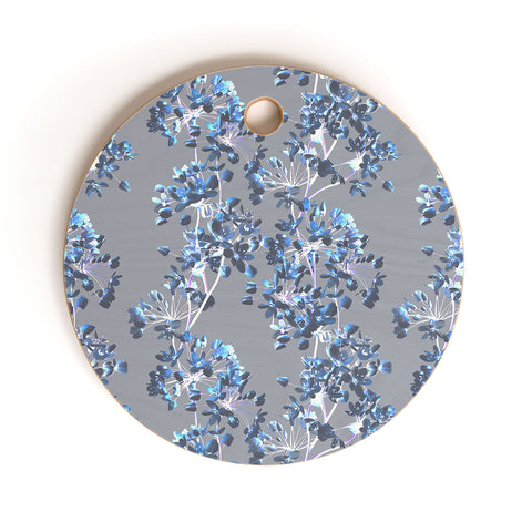 Emanuela Carratoni Delicate Floral Pattern in Blue Cutting Board Round