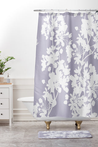 Emanuela Carratoni Delicate Floral Pattern on Lilac Shower Curtain And Mat
