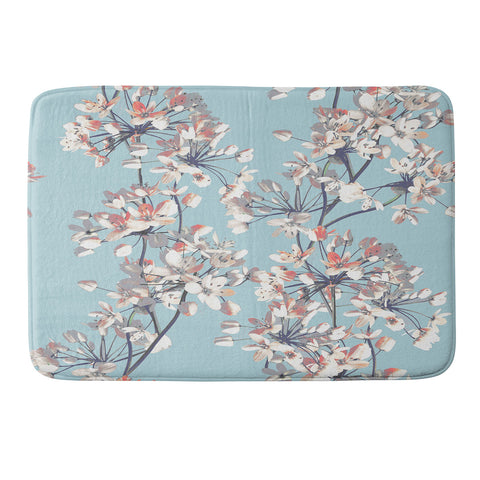 Emanuela Carratoni Delicate Flowers Pattern on Light Blue Memory Foam Bath Mat