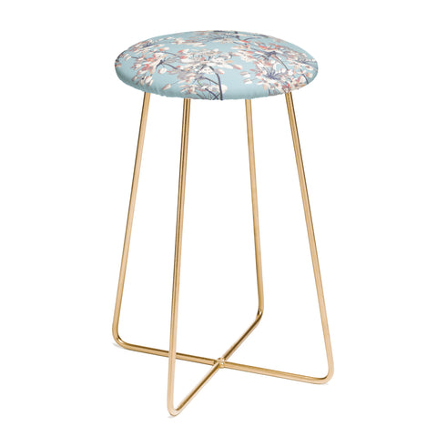 Emanuela Carratoni Delicate Flowers Pattern on Light Blue Counter Stool