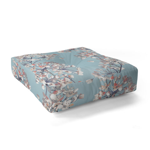Emanuela Carratoni Delicate Flowers Pattern on Light Blue Floor Pillow Square