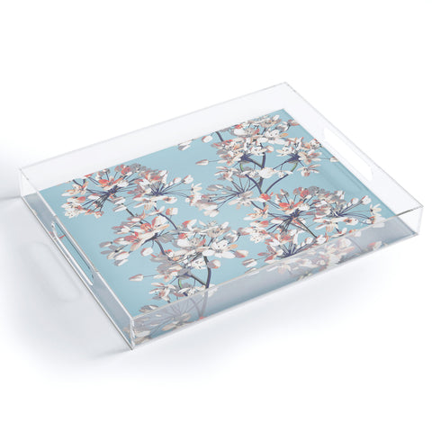 Emanuela Carratoni Delicate Flowers Pattern on Light Blue Acrylic Tray
