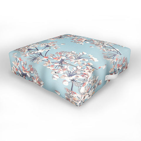 Emanuela Carratoni Delicate Flowers Pattern on Light Blue Outdoor Floor Cushion