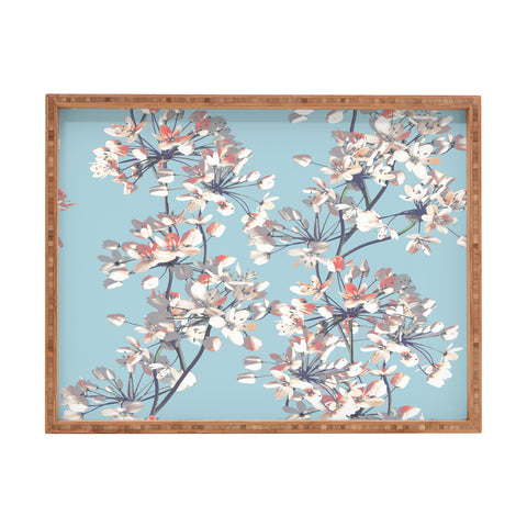 Emanuela Carratoni Delicate Flowers Pattern on Light Blue Rectangular Tray