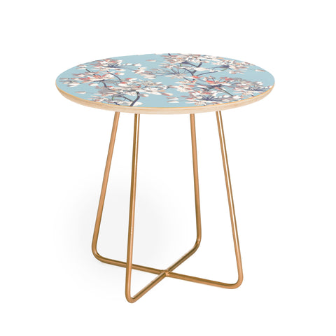 Emanuela Carratoni Delicate Flowers Pattern on Light Blue Round Side Table