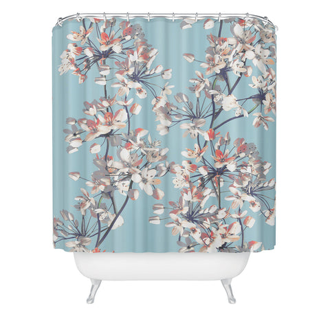 Emanuela Carratoni Delicate Flowers Pattern on Light Blue Shower Curtain