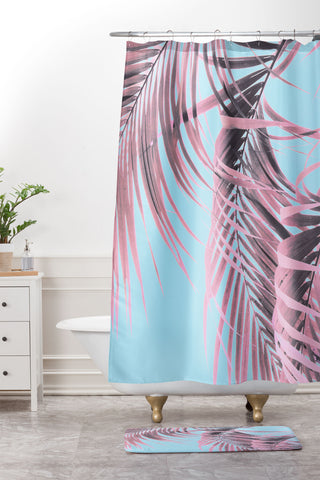 Emanuela Carratoni Delicate Pink Palms Shower Curtain And Mat