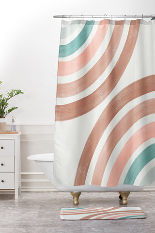 Emanuela Carratoni Double Retro Rainbows Shower Curtain And Mat
