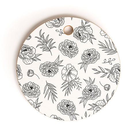 Emanuela Carratoni Floral Line Art Cutting Board Round