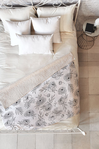 Emanuela Carratoni Floral Line Art Fleece Throw Blanket
