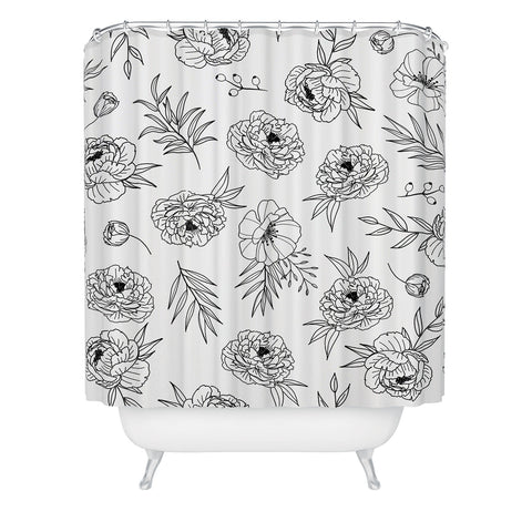 Emanuela Carratoni Floral Line Art Shower Curtain