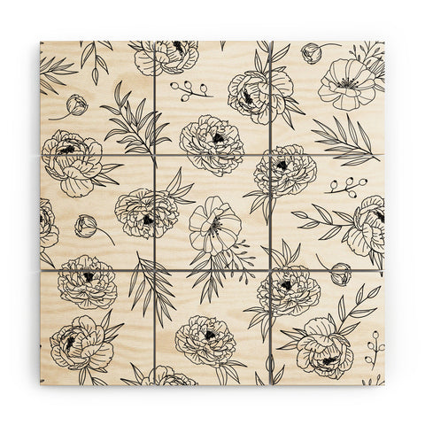 Emanuela Carratoni Floral Line Art Wood Wall Mural