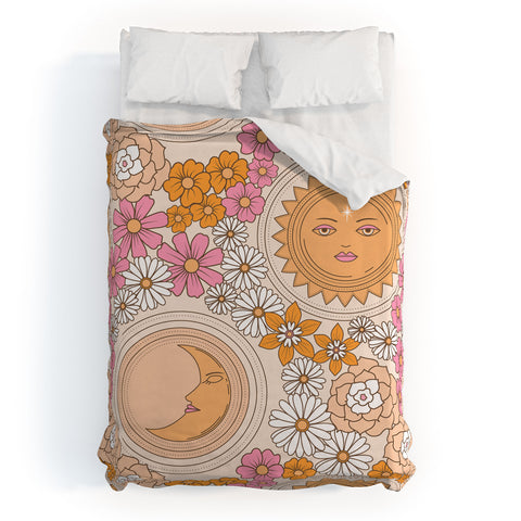 Emanuela Carratoni Floral Moon and Sun Duvet Cover