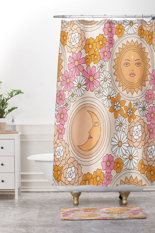 Emanuela Carratoni Floral Moon and Sun Shower Curtain And Mat