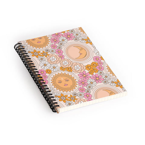 Emanuela Carratoni Floral Moon and Sun Spiral Notebook