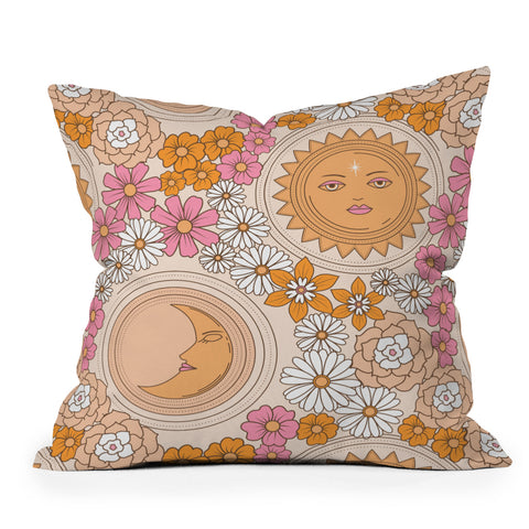 Emanuela Carratoni Floral Moon and Sun Throw Pillow